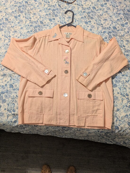 CA Sport Jackets & Blazers - Light Peach Embroidered Button-Front Jacket